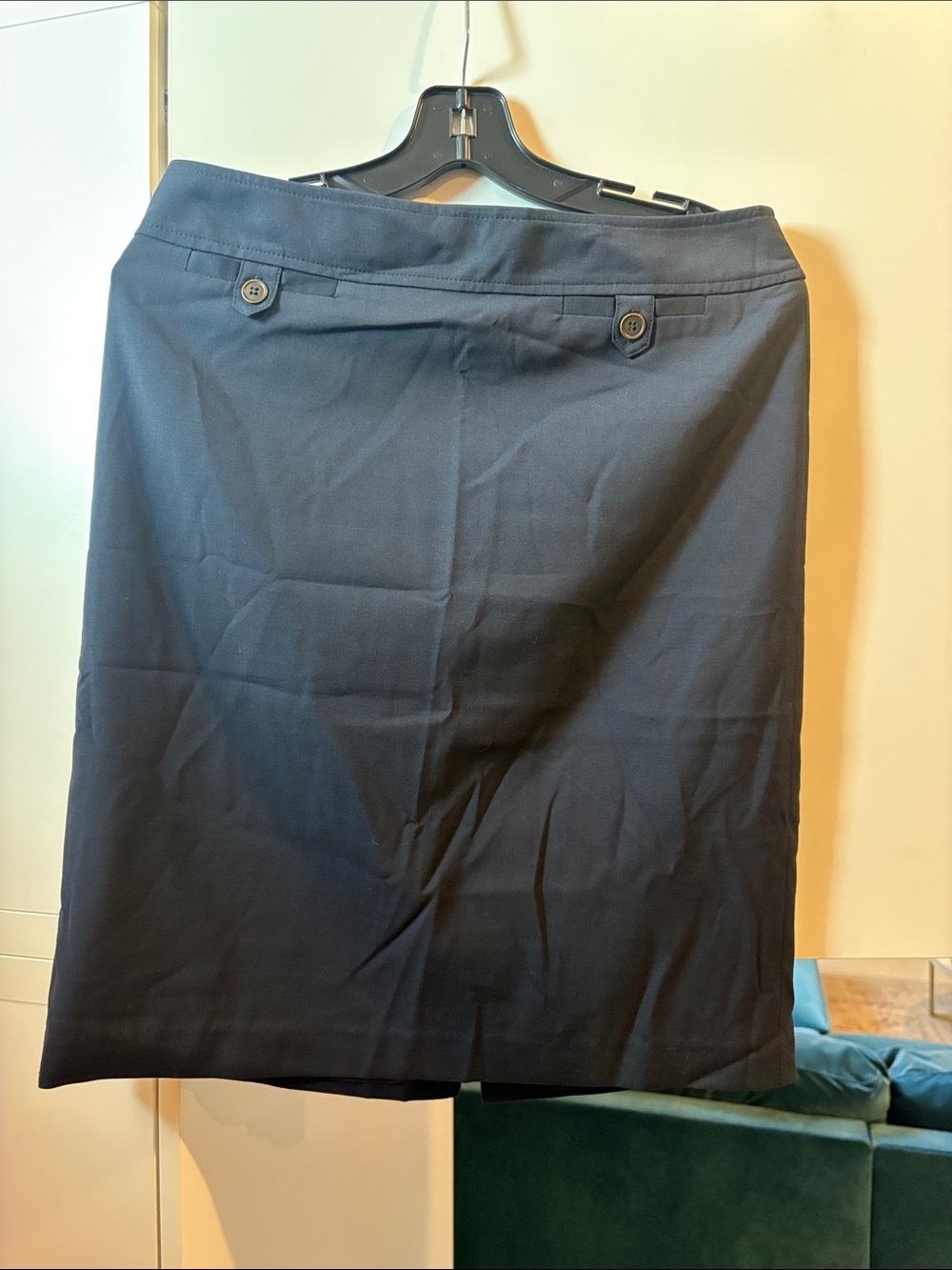Tristan Navy Pencil Skirt with Button Waist Detail